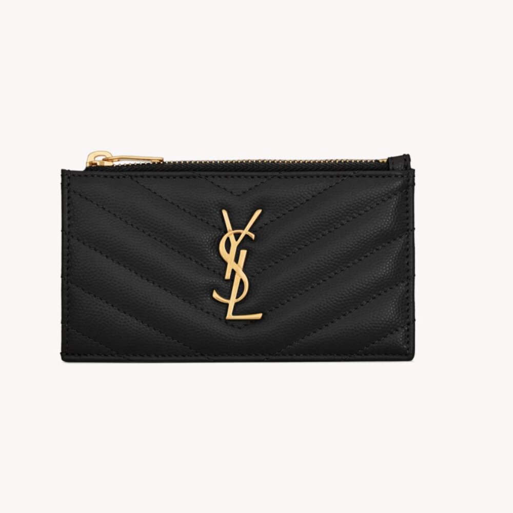 Saint Laurent CASSANDRE MATELASSÉ FRAGMENTS CARD CASE IN GRAIN DE POUDRE LEATHER